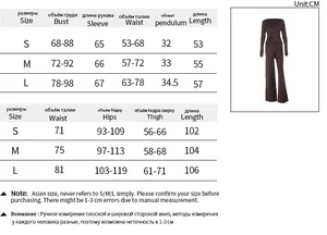 Detailed size guide table for women's V-neck long sleeve top and pants lounge set