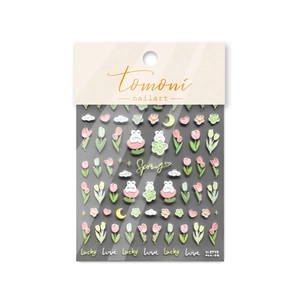 Tomoni embossed nail art stickers featuring 3D spring tulips and cartoon rabbit designs