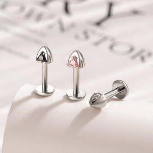 F136 titanium labret studs with triangle crystal inlay and flat back for cartilage piercing
