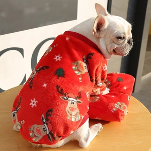 Sweat à capuche festif en polaire rouge pour animaux avec motifs rennes et flocons