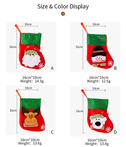 Size specifications for mini sequined Christmas stockings featuring Santa and Snowman