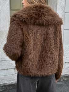 Women's casual brown faux fur short jacket coat for autumn and winter collection