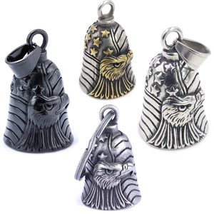 Stainless Steel Bell Pendant Necklace Eagle Head US Flag Retro Biker Guardian Bell For Men