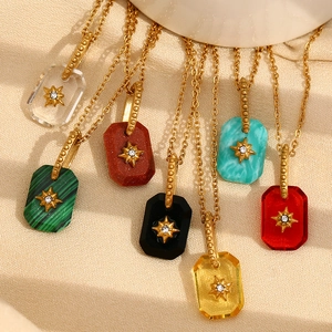 Collana Con Ciondolo Stella Ottagramma Acciaio Inossidabile Placcato Oro 18K Rettangolo Acrilico Per Donne