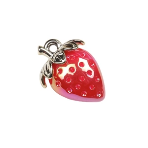Transparent gradient red strawberry crystal pendant charm with silver leaf for DIY jewelry