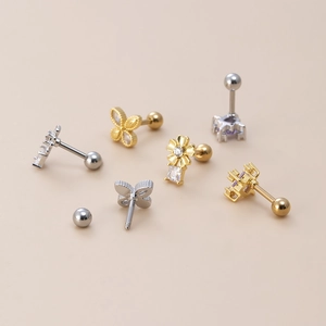 Fashionable purple zircon butterfly and flower stud earrings set in gold and silver finish