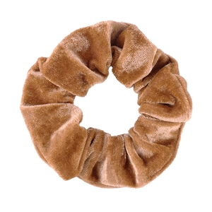 Minimalist brown velvet scrunchie with soft plush texture for elegant hair styling