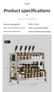 Detailed dimensions of a two-tier stainless steel kitchen spice rack organizer stand