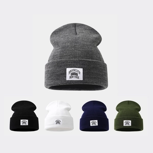 Brooklyn Label Beanie Hat Acrylic Knit Warm Winter Cuffed Ribbed Skull Cap For Men Women Casual Outdoor