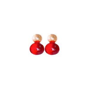 Minimalist red and gold resin ball stud earrings with a vintage gourd shape design