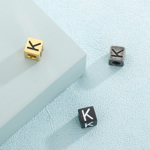 Titanium steel square letter K beads in gold, black, and silver for bracelet making