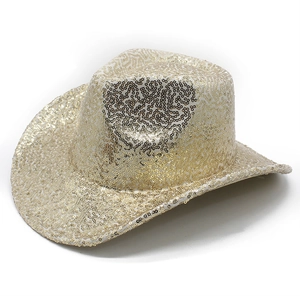 Glitzernder Cowboyhut mit Pailletten in Gold und Silber für Festivals und Bühnenauftritte