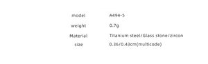 Specifications chart for gold titanium steel ring with size and material details