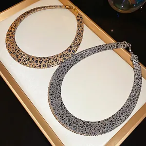 Vintage leopard print geometric choker necklace in gold and silver finish for women