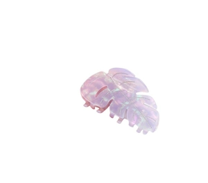 Close-up of iridescent acetate leaf hair claw clip showing pearlescent texture details