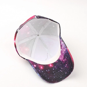 3D printed galaxy baseball cap featuring purple nebula patterns and detailed inner stitching