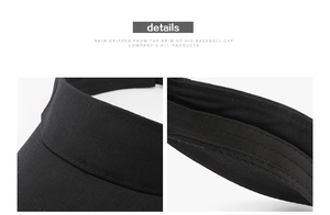 Detailed stitching and texture on the black cotton twill visor with adjustable strap