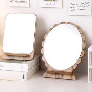 Desktop Makeup Mirror Wood Frame Portable Foldable Vanity Mirror With Stand HD Glass For Dormitory Bedroom