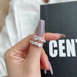 Elegant adjustable S925 sterling silver open ring with sparkling cubic zirconia settings