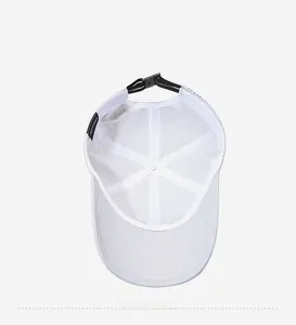 Detail view of the white quick-dry baseball cap showing its 6-panel inner structure