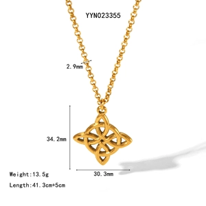 Detailed specs of golden Celtic knot necklace with dimensions and weight measurements