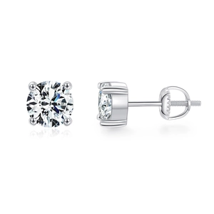 Classic 1 carat moissanite stud earrings in S925 sterling silver with secure screw backs