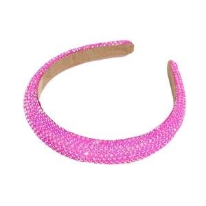 Baroque style pink rhinestone headband with sparkling crystals and non-slip velvet lining