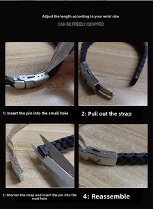 Guide montrant comment ajuster le bracelet en silicone noir avec boucle déployante en métal