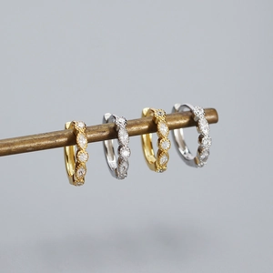 S925 silver geometric hoop earrings with crystals in gold and silver finishes