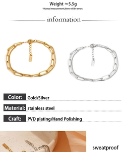 Infographic showing sweatproof double-layer stainless steel chain bracelet specifications