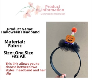 Detail of Halloween headband with laser hat and glitter pumpkin on black mesh