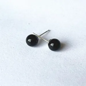 Minimalist S925 silver stud earrings featuring 6mm smooth black natural crystal beads