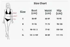 Detailed size guide for 3D flower bikini set with bust, waist and hip measurements