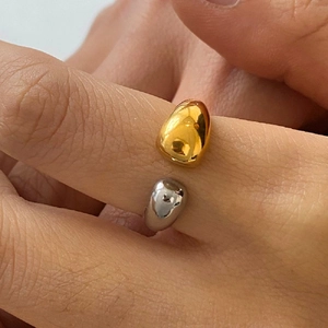 Stainless Steel Two Tone Open Ring Women Gold Silver Asymmetrical Liquid Droplet Design Minimalist Modern Jewelry