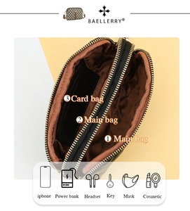 Internal view of double zipper clutch wallet showing compartments and card slots