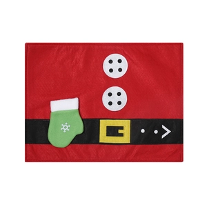 Christmas Santa Claus themed red placemat with green glove detail for dining table decor