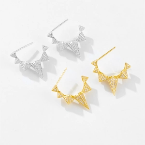 925 sterling silver geometric C-shape stud earrings with sparkling pavé zircons