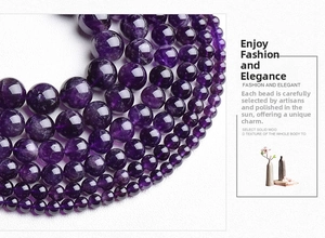 Macro detail of polished natural Uruguay amethyst round beads with deep purple clarity