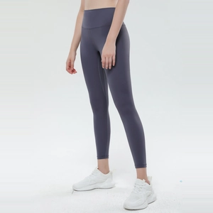 Women's high waist seamless yoga pants in deep grey-purple for fitness and gym wear