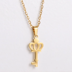 Elegant gold titanium steel necklace featuring a crown key pendant and O-chain link