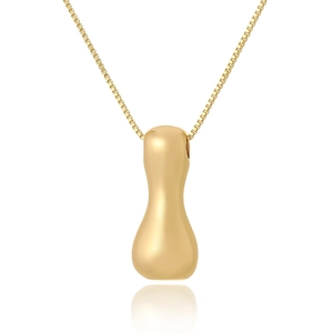 Macro shot of polished gold-plated water drop pendant and fine square chain detail