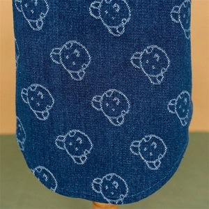 Blue denim pet shirt with cartoon bear pattern for small dogs and cats in spring season