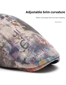 Detail of breathable tie-dye beret featuring a foldable, widened, and lengthened brim design