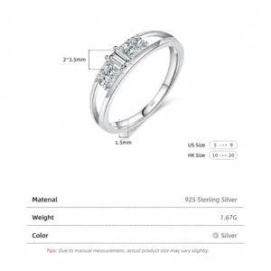 Bague élégante en argent sterling S925 double couche sertie de pierres en zircone cubique