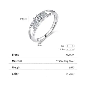 Elegant S925 sterling silver double-layered ring with rectangle and round zircon stones