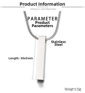 Detailed specs of stainless steel bar pendant necklace with 30x5mm polished surface