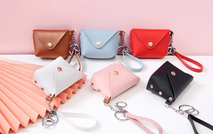 Detailed collection of PU leather mini coin purse keychains in six various colors