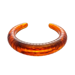 Retro amber acrylic open cuff bracelet with textured geometric vintage patterns for women