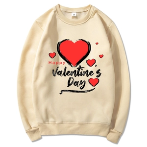 Beige crewneck sweatshirt with red heart and Happy Valentine's Day print design
