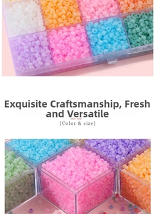 Macro view of 4mm cat eye glass beads in a multi-grid storage box for DIY jewelry